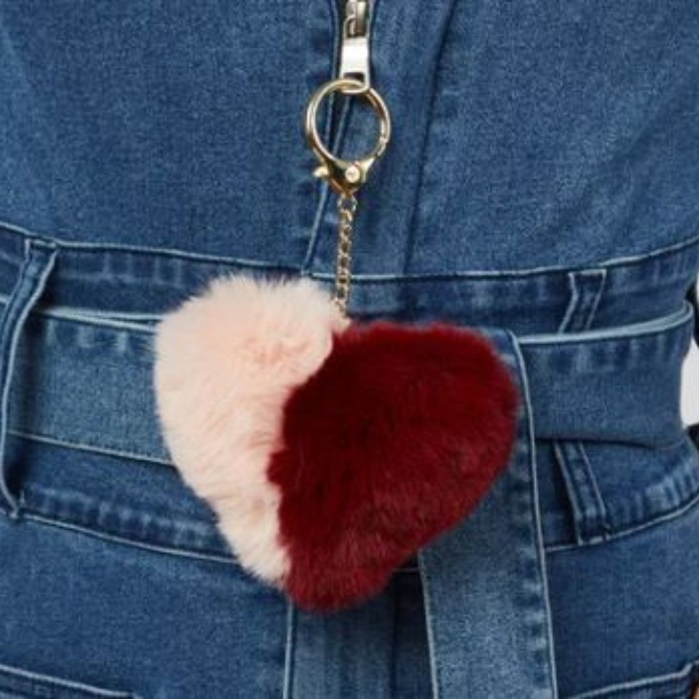 Shaci Faux Fur Keychain - Burgundy/Pink